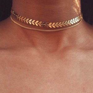 2 Layer Chevron and Chain Gold Choker